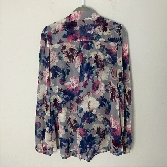 Bellatrix Women's Blouse Size Medium Top Long Sleeves Floral Bow Semi-Sheer - Picture 4 of 6